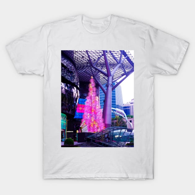 Street Christmas tree decoration in pink neon lights T-Shirt by kall3bu